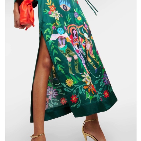 Alemais Agatha Printed Graphic Maxi Midi Slit Belted Dark Green Dress size US 6 - Picture 10 of 15